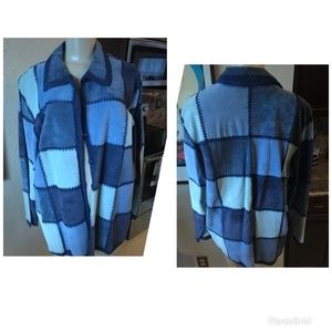 Vtg Denim & Co Patchwork Blues Suede jacket  1X